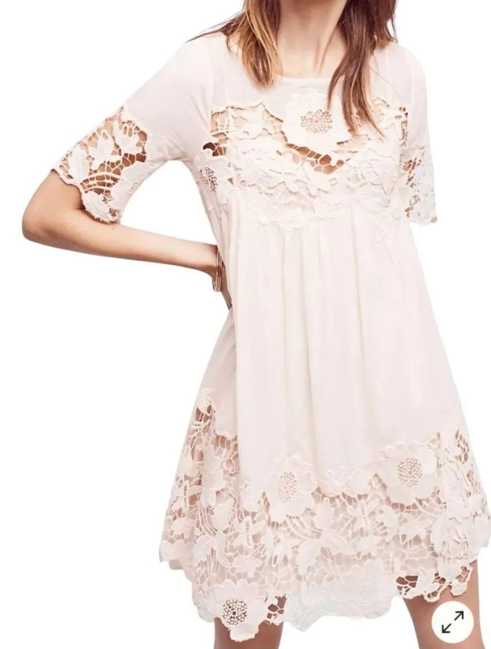 Anthropologie Dress Women's XS Peach Pale Magnolia Lace Mini Boho Summer